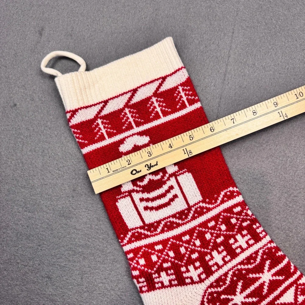Red White Nutcracker Knit Christmas Stocking‎ Patterned Trees Holiday Soft 18in